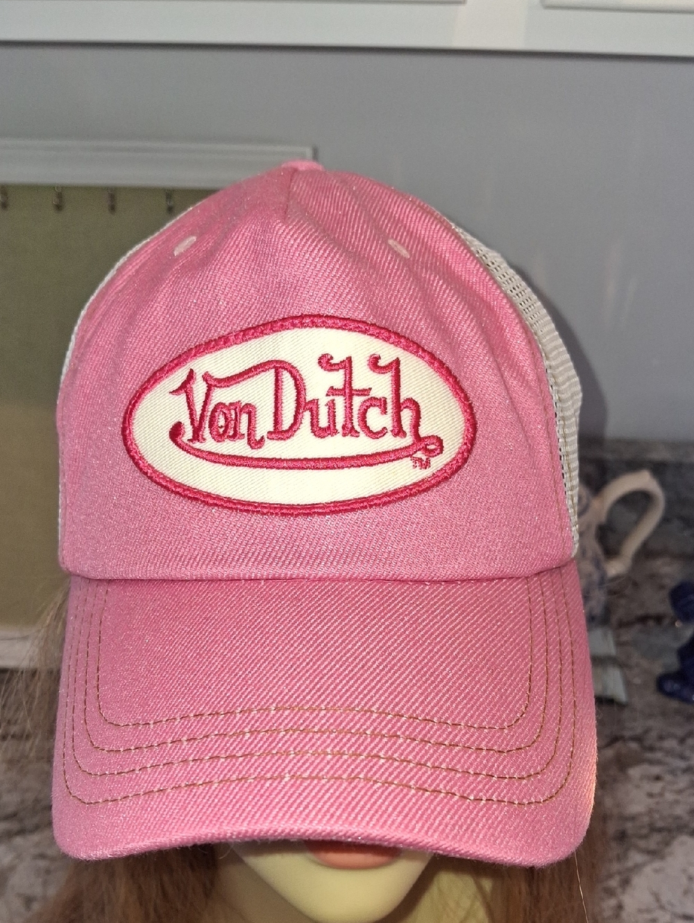 Vintage Von Dutch Pink and White Glitter Trucker Cap